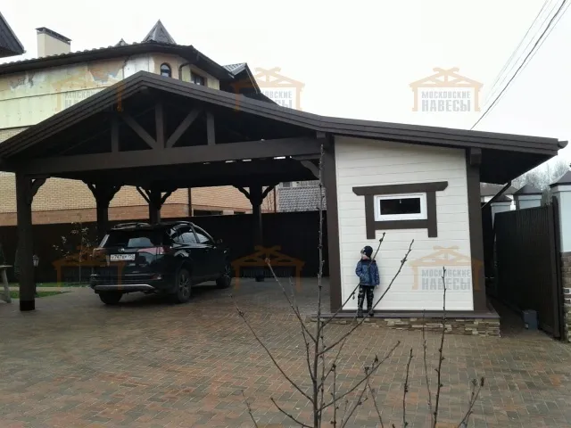 Навес для двух автомобилей с хозблоком КАРЕЛИЯ — Фото 8