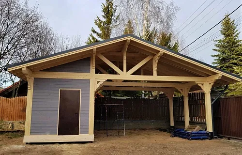 Навес для двух автомобилей с хозблоком КОНСУЛ — Фото 2