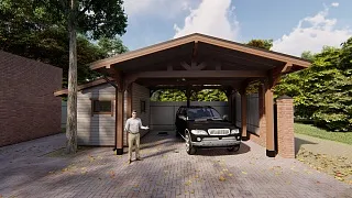 Навес для двух автомобилей с хозблоком АРАРАТ - миниатюра