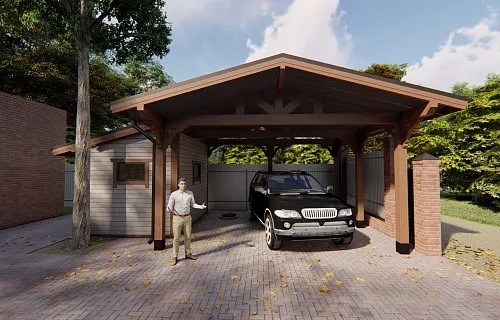 Навес для двух автомобилей с хозблоком АРАРАТ — Фото 2