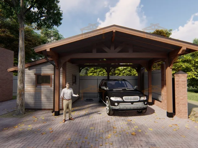 Навес для двух автомобилей с хозблоком АРАРАТ — Фото 2