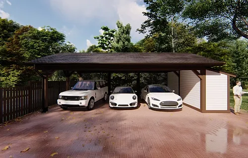 Навес для трех машин с хозблоком ТАХО — Фото 5