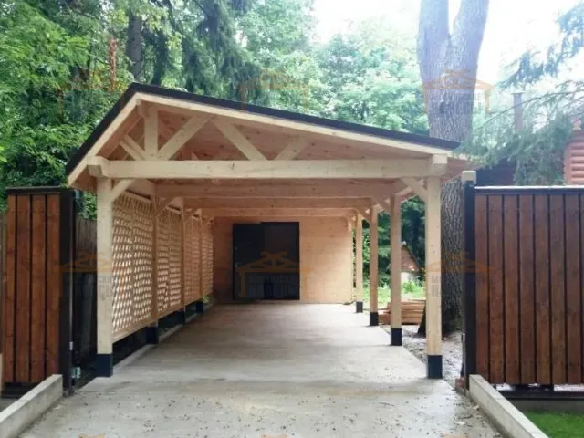 Деревянный навес для двух авто с хозблоком ЗЕНИТ — Фото 3