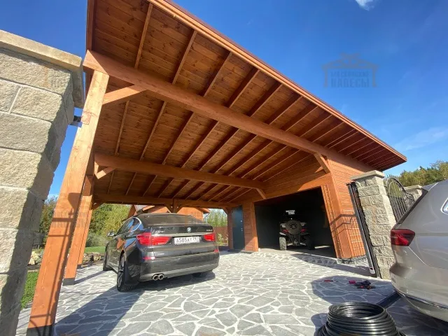 Навес для двух машин с хозблоком ОРЕГОН — Фото 3
