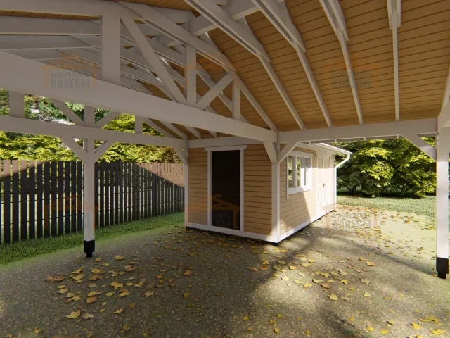 Навес для двух машин с хозблоком СПУТНИК — Фото 3