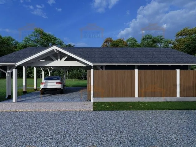 Навес для двух машин с хозблоком ГОРКИ — Фото 5