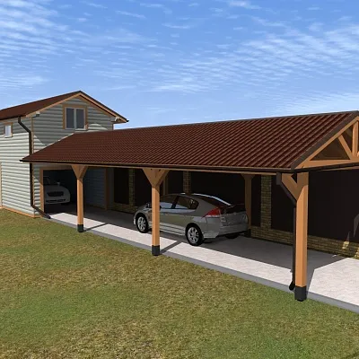 Деревянный гараж и навес для авто 4х22 метра