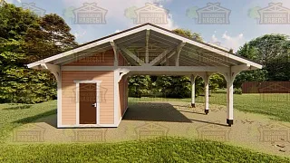 Навес для двух автомобилей с хозблоком КОНСУЛ 2.0 - миниатюра