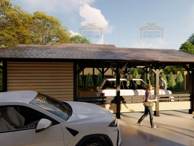 Навес для двух машин с хозблоком ГОРКИ — Фото 2