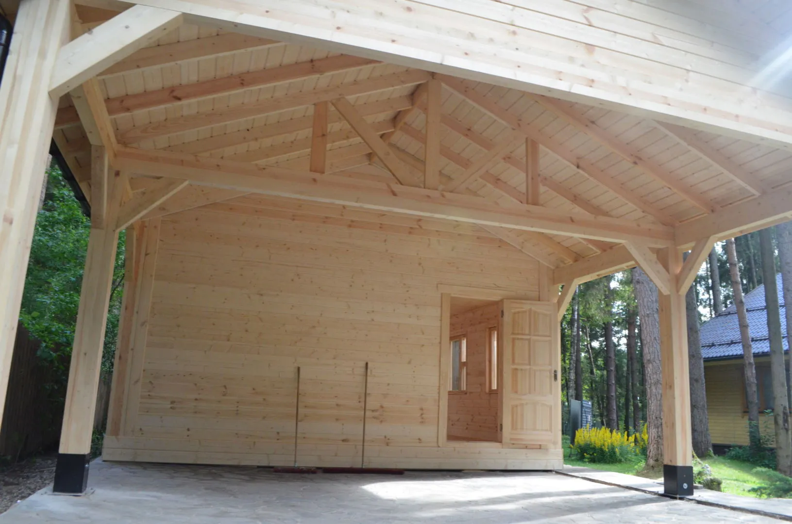 Деревянный навес для двух машин с каркасным домиком ОЛИМП — Фото 9