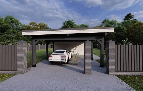 Навес для двух машин с хозблоком ФЛЭТ 1.0 — Фото 4