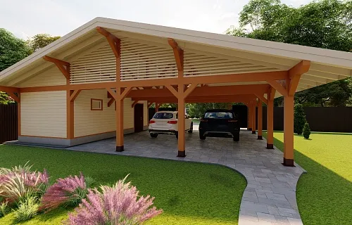 Навес для двух машин с хозблоком ВИКИНГ 2.0 — Фото 10