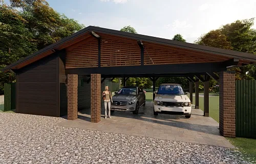 Навес для двух машин с хозблоком ВИКИНГ 2.0 — Фото 11