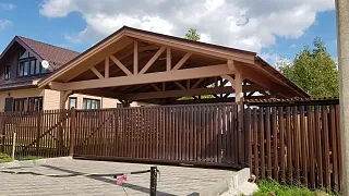 Деревянный навес для двух авто СМАРТВИЛЛЬ - миниатюра