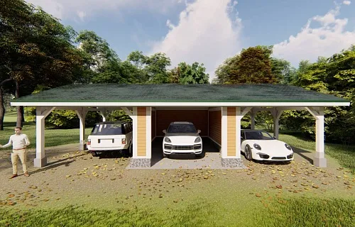 Навес для двух автомобилей с гаражом ТАЕЖНЫЙ — Фото 6