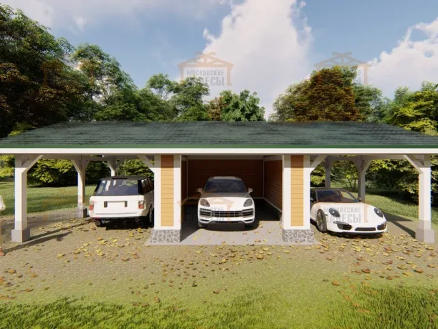 Навес для двух автомобилей с гаражом ТАЕЖНЫЙ — Фото 6