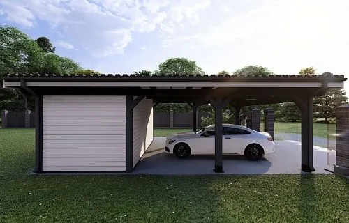 Навес для двух машин с хозблоком ФЛЭТ 1.0 — Фото 2