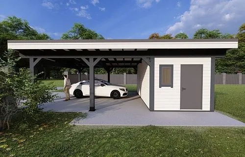 Навес для двух машин с хозблоком ФЛЭТ 1.0 — Фото 3