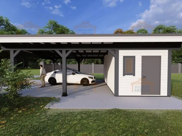 Навес для двух машин с хозблоком ФЛЭТ 1.0 — Фото 3