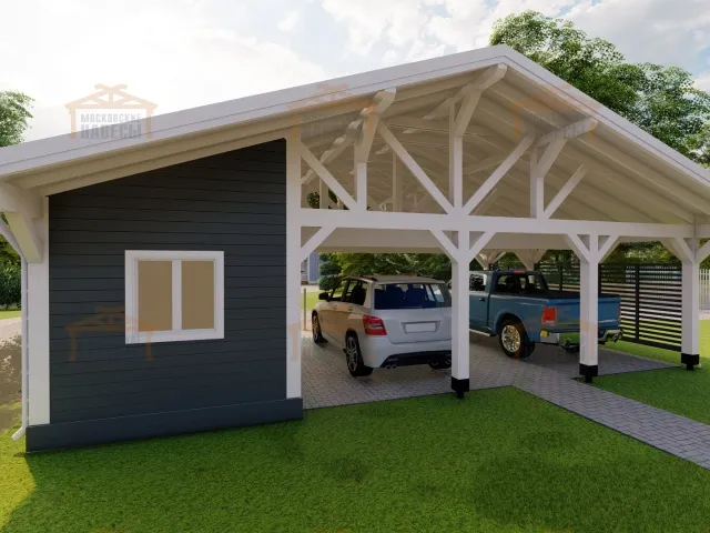 Навес для двух машин с хозблоком ВИКИНГ — Фото 9