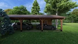 Навес для трех машин c хозблоком ТРИО XL - миниатюра