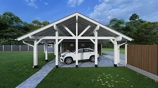 Навес для двух машин с хозблоком ГОРКИ - миниатюра