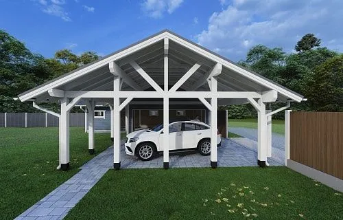 Навес для двух машин с хозблоком ГОРКИ — Фото 4