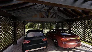 Деревянный навес для двух авто ЛАМБЕРИ - миниатюра
