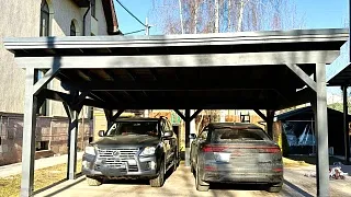 Деревянный односкатный навес для двух авто МОНБЛАН - миниатюра