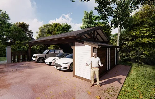 Навес для трех машин с хозблоком ТАХО — Фото 6