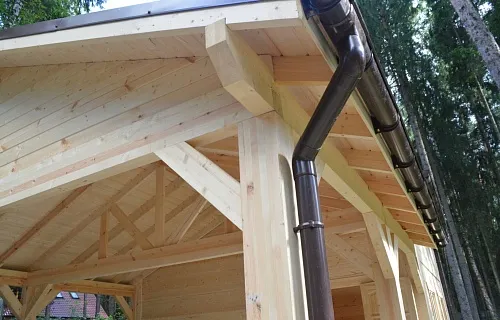 Деревянный навес для двух машин с каркасным домиком ОЛИМП — Фото 10