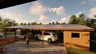 Деревянный навес для двух авто с хозблоком ЗЕНИТ - миниатюра