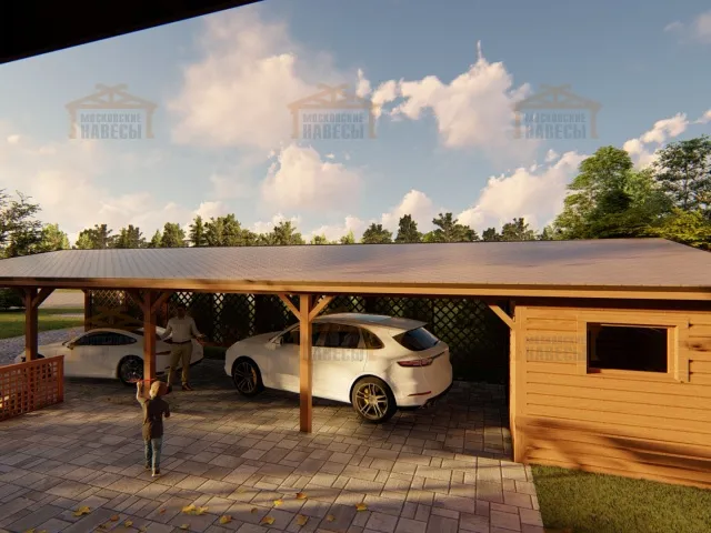 Деревянный навес для двух авто с хозблоком ЗЕНИТ — Фото 5