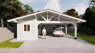 Навес для двух автомобилей с хозблоком БАВАРИЯ MAXI 2.0 - миниатюра