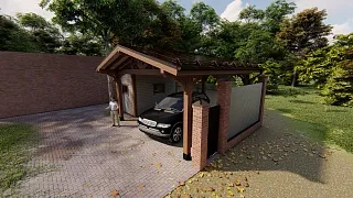 Навес для двух автомобилей с хозблоком АРАРАТ - миниатюра
