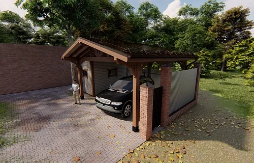 Навес для двух автомобилей с хозблоком АРАРАТ — Фото 3