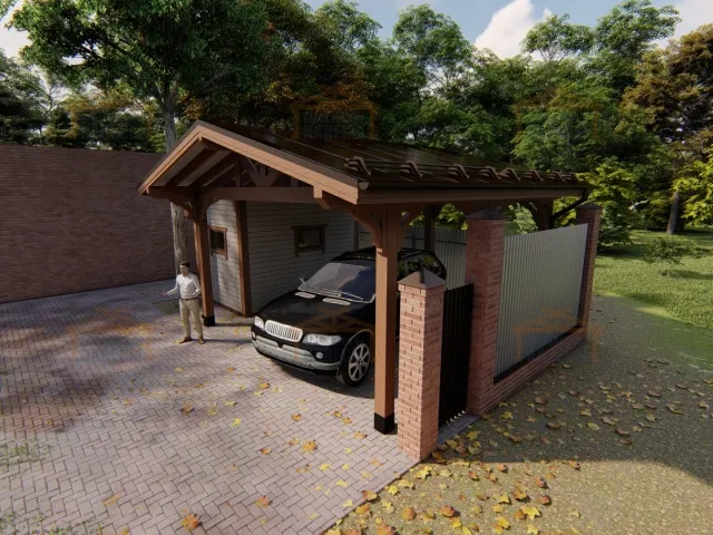 Навес для двух автомобилей с хозблоком АРАРАТ — Фото 3