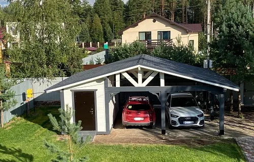 Навес для двух автомобилей с хозблоком БАВАРИЯ — Фото 1