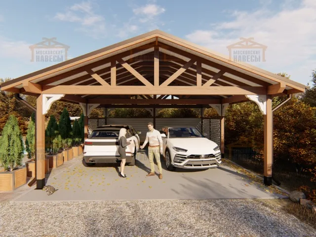 Деревянный навес для двух авто СМАРТВИЛЛЬ — Фото 8