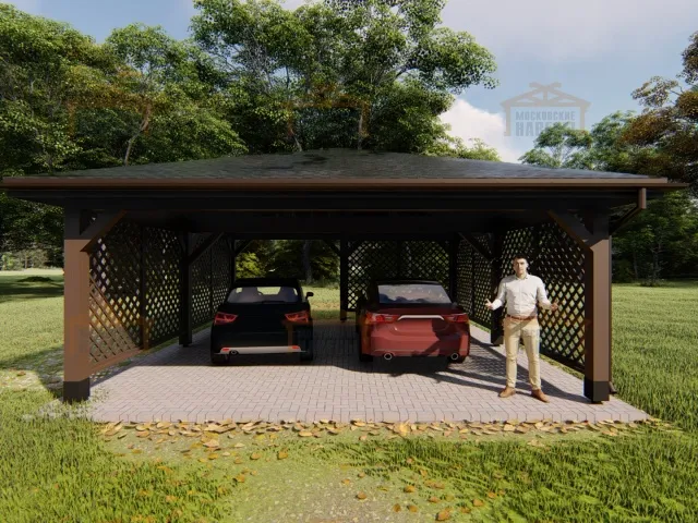 Деревянный навес для двух авто ЛАМБЕРИ — Фото 2