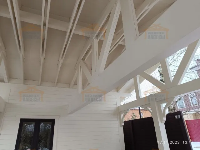 Деревянный навес для двух авто с хозблоком ПАНТЕОН — Фото 6