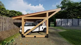 Деревянный навес для двух авто НИКОЛИНСКИЙ - миниатюра