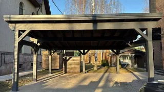 Деревянный односкатный навес для двух авто МОНБЛАН - миниатюра