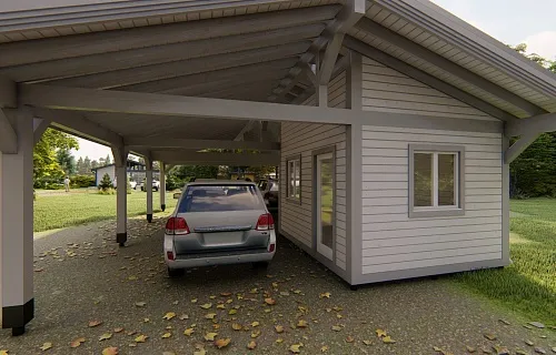 Навес для трех машин c хозблоком ТРИО XL — Фото 4