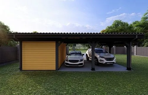 Навес для двух машин с хозблоком ФЛЭТ 2.0 — Фото 3