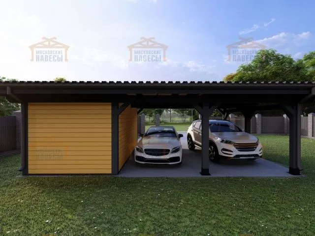 Навес для двух машин с хозблоком ФЛЭТ 2.0 — Фото 3