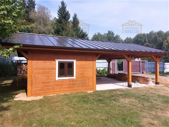 Навес для двух машин с хозблоком РИВЬЕРА 3.0 — Фото 2