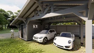 Навес для двух автомобилей с хозблоком КАРЕЛИЯ 2.0 - миниатюра