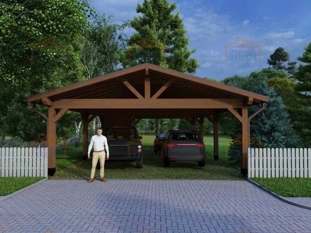 Навес для трех машин c хозблоком ТРИО XL — Фото 1