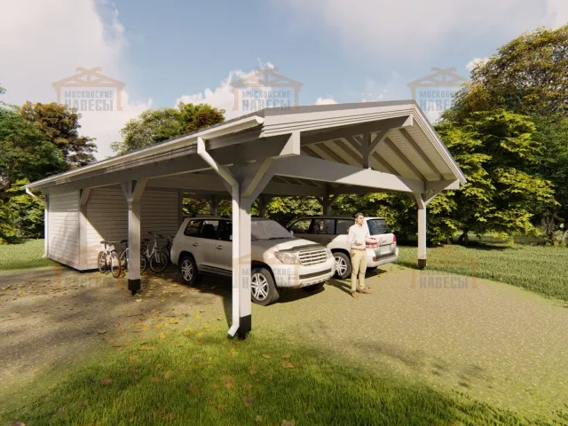 Навес для трех машин c хозблоком ТРИО XL — Фото 6